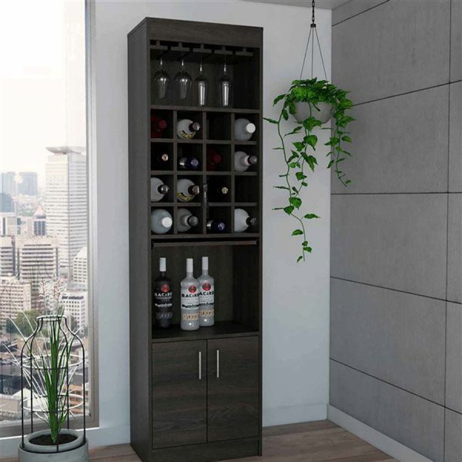 * Large Choice Fm Furniture Illinois Carbon Espresso Composite Bar Cabinet | Wine Storage