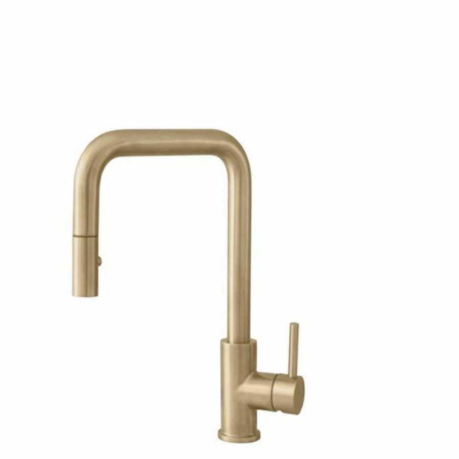 * Excellent Stylish Rivo Brushed Gold 1-Handle Deck Mount High-Arc Handle/Lever Commercial/Residential Kitchen Faucet | Kitchen Faucets