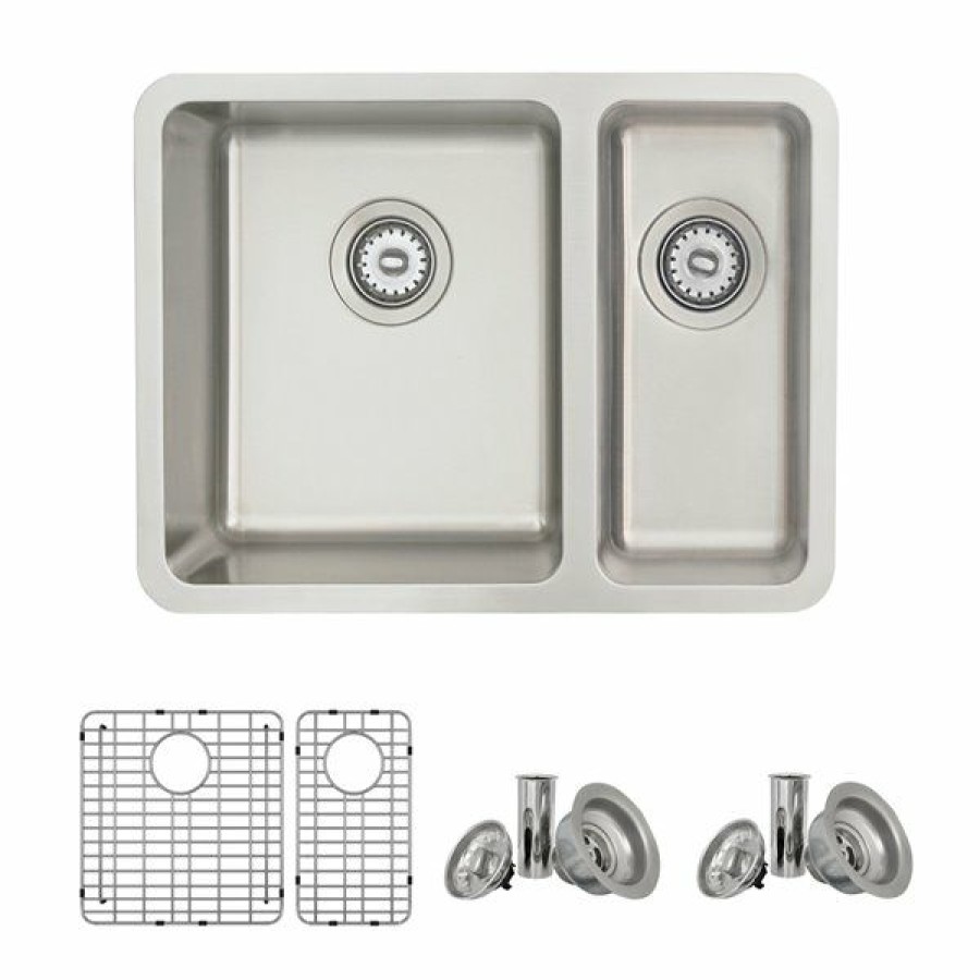 * New Arrivals Stylish 23-In Double Bowl Undermount And Drop-In Stainless Steel Kitchen Sink | Kitchen Sinks