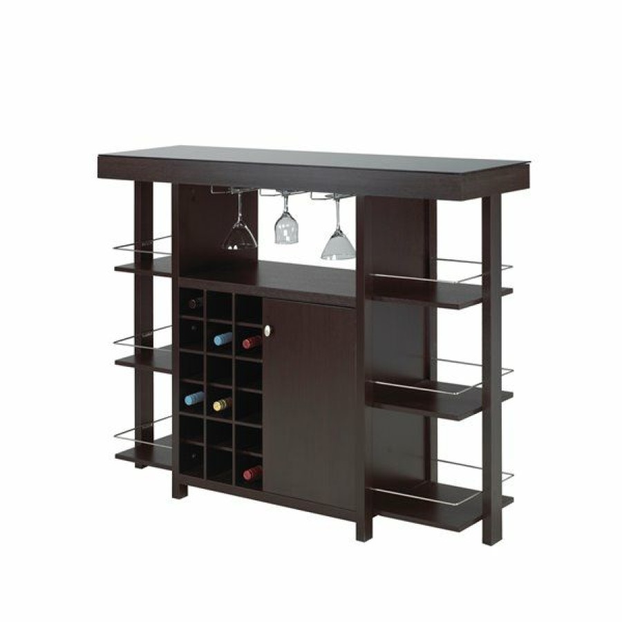 * Brassex Bar Cabinet With Smoked Glass Top Expresso Discount | Wine Storage