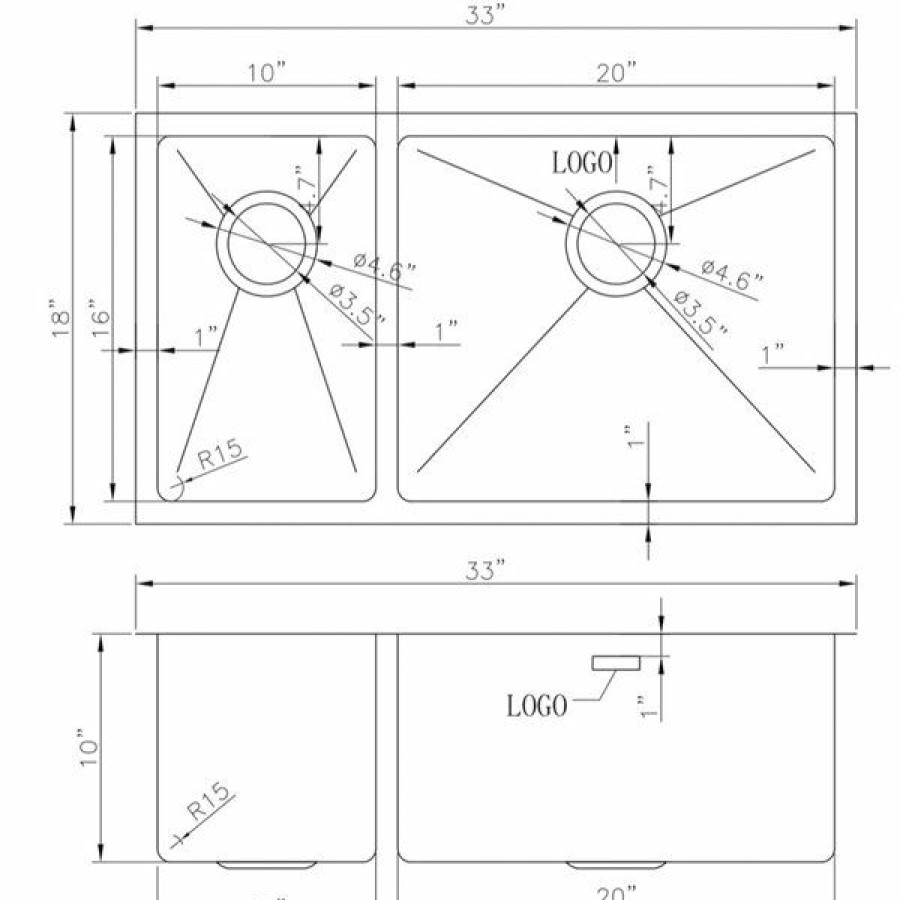 * Attractive American Imaginations Double Sink 33 X 18 Stainless Steel | Kitchen Sinks