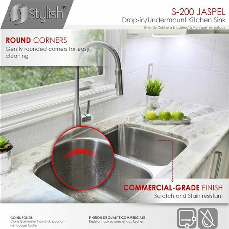 * Stylish 32-In Dual Mount Double Bowl Stainless Steel Kitchen Sink Clearance | Kitchen Sinks