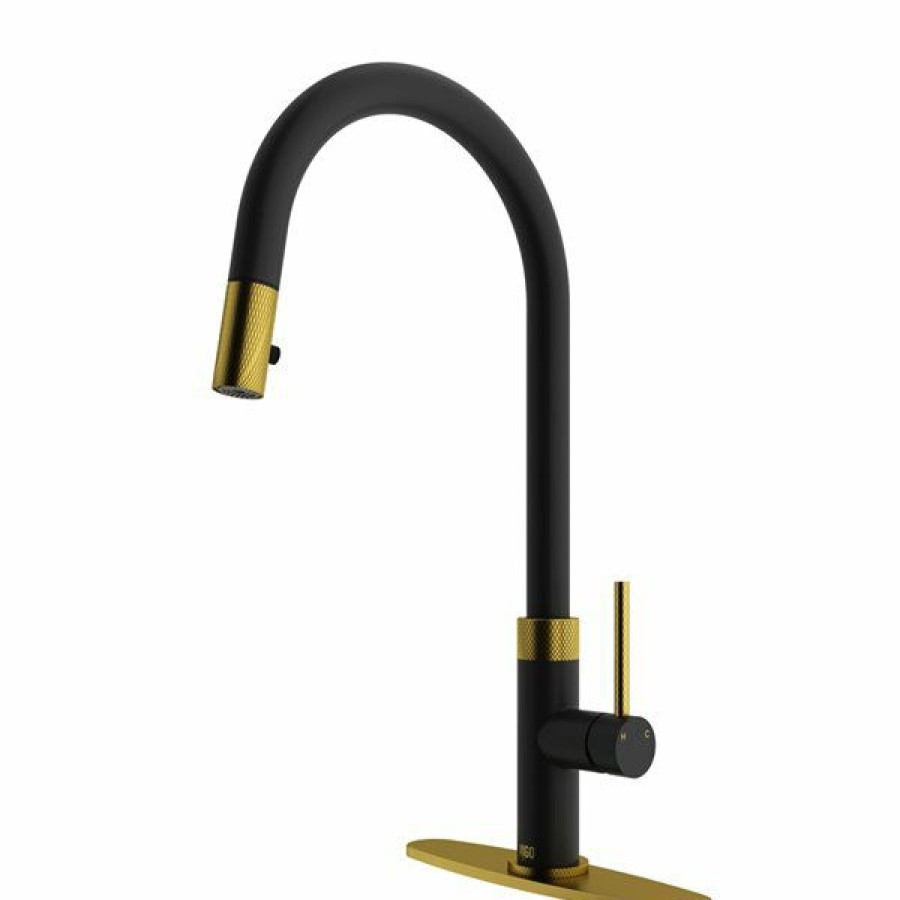 * Vigo Bristol Matte Brushed Gold/Matte Black 1-Handle Pull-Down Handle/Lever Kitchen Faucet (Deck Plate Included) Exclusive | Kitchen Faucets