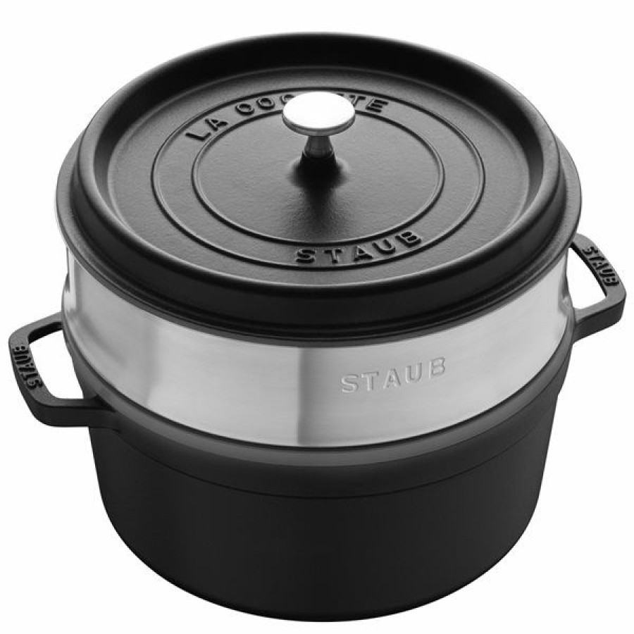 * Staub La Cocotte 5.25-L Black Cast Iron Dutch Oven With Steamer Insert Exactly Discount | Kitchenware