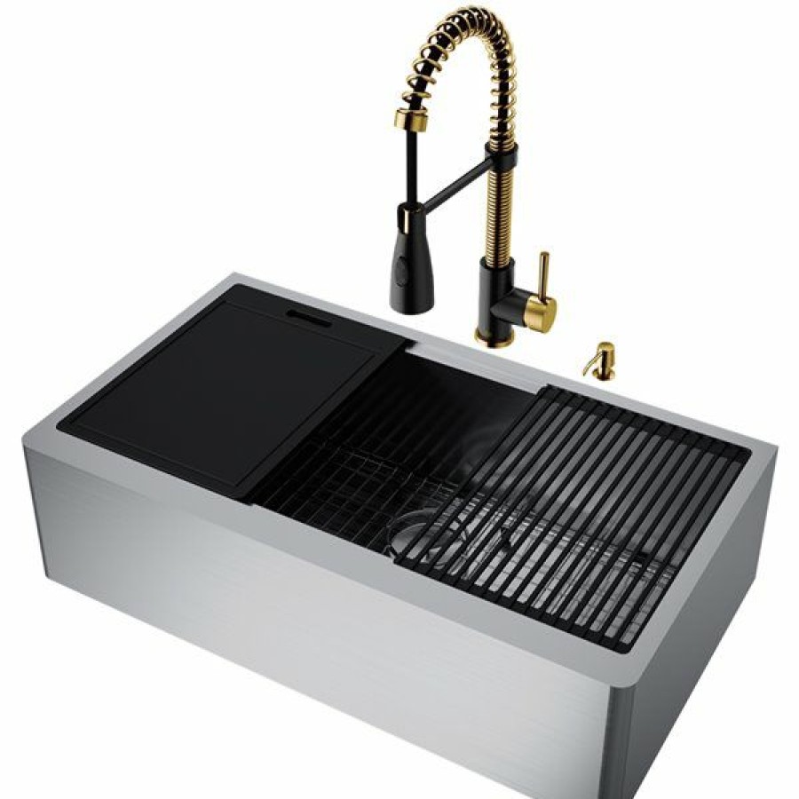 * Vigo Oxford Single Bowl Undermount Apron Front/Farmhouse All-In-One Kit Kitchen Sink, 41-In X 13-In, Stainless Steel Online Sale | Kitchen Sinks