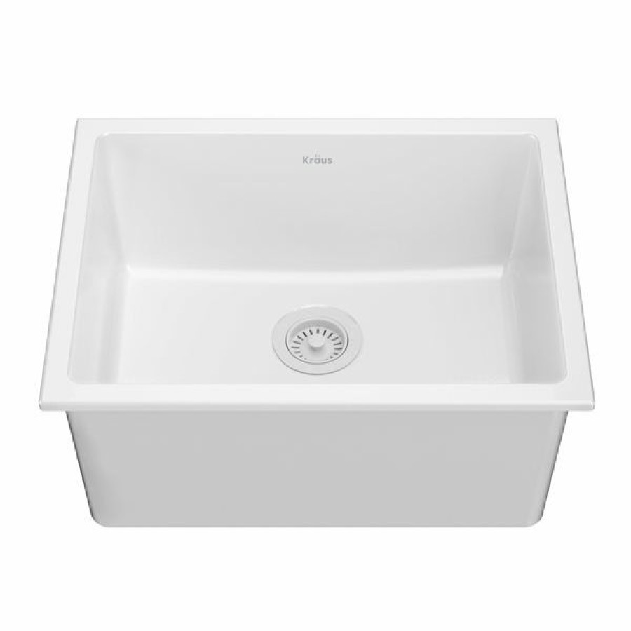 * Kraus Drop-In Undermount Fireclay Sink In Gloss 24-In White Cheap | Kitchen Sinks