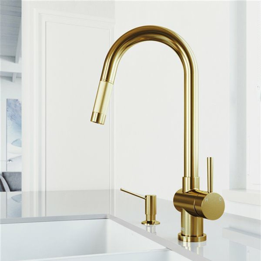 * Vigo Gramercy Matte Brushed Gold 1-Handle Deck Mount Pull-Down Handle/Lever Kitchen Faucet Classical | Kitchen Faucets