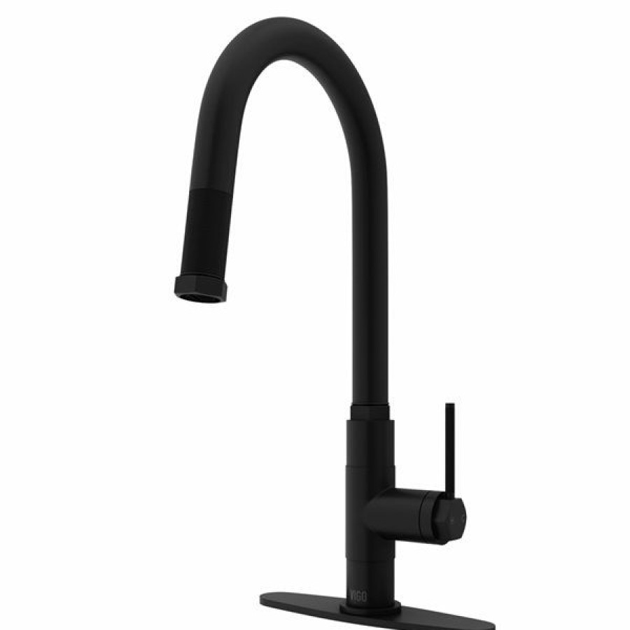 * Vigo Hart Matte-Black Arched Single-Handle Kitchen Faucet With Deck Plate Online Sale | Kitchen Faucets