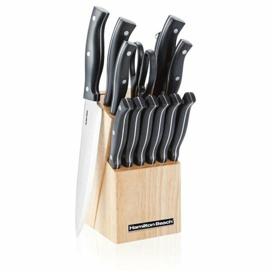 * Featured Hamilton Beach Black Stainless Steel Knife Set With Wood Block 14-Piece | Kitchenware