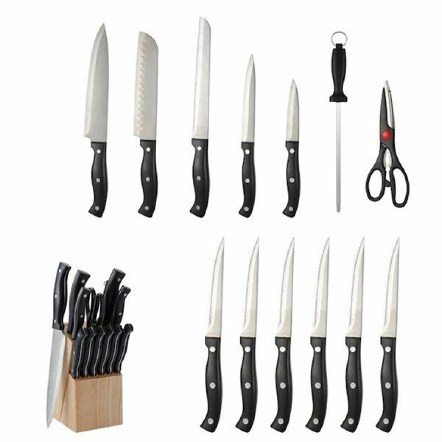 * Featured Hamilton Beach Black Stainless Steel Knife Set With Wood Block 14-Piece | Kitchenware