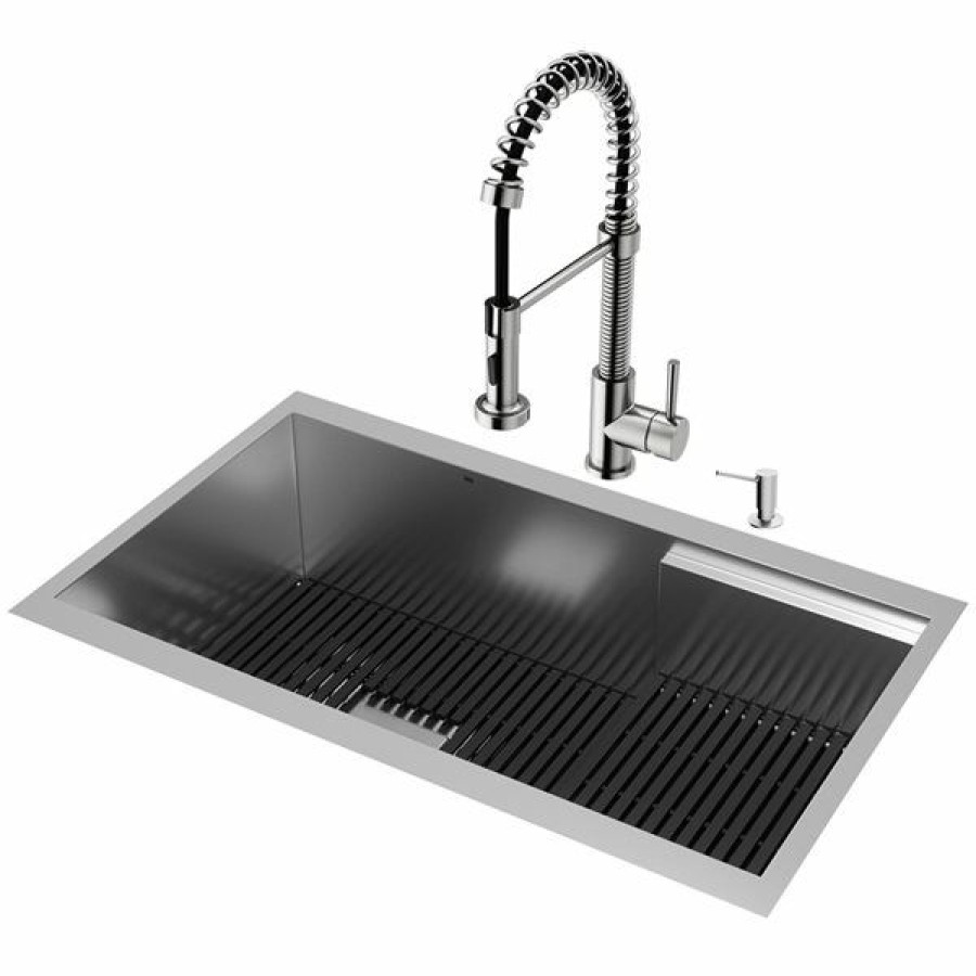 * Vigo Hampton 32-In Stainless Steel Sink With Edison Faucet And Soap Dispenser Outlet Sale | Kitchen Sinks