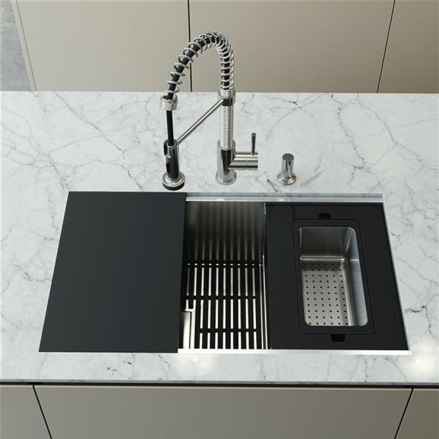 * Vigo Hampton 32-In Stainless Steel Sink With Edison Faucet And Soap Dispenser Outlet Sale | Kitchen Sinks