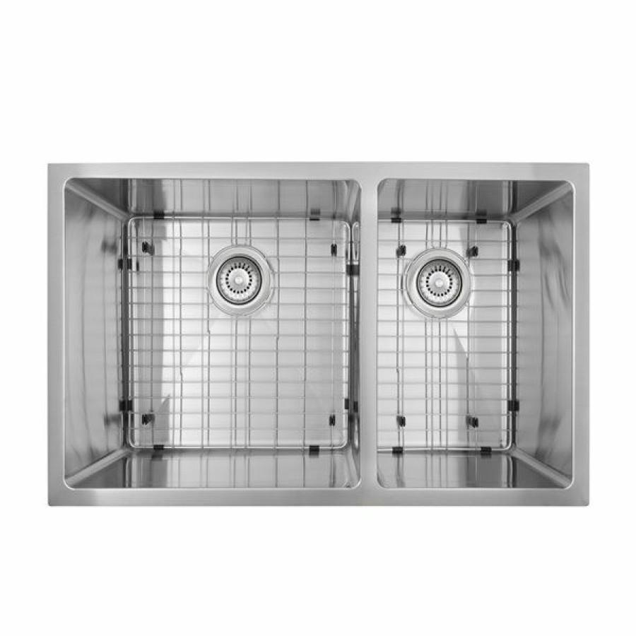 * Presenza Undermount 19-In X 32-In Stainless Steel Double Offset Basin Kitchen Sink Cheap | Kitchen Sinks