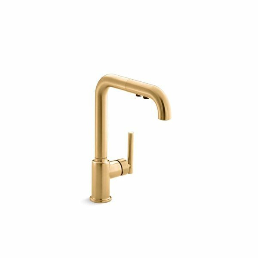 * Kohler Purist Brass Single-Hole Kitchen Sink Faucet With 8-In Pull-Out Spout Classical | Kitchen Faucets