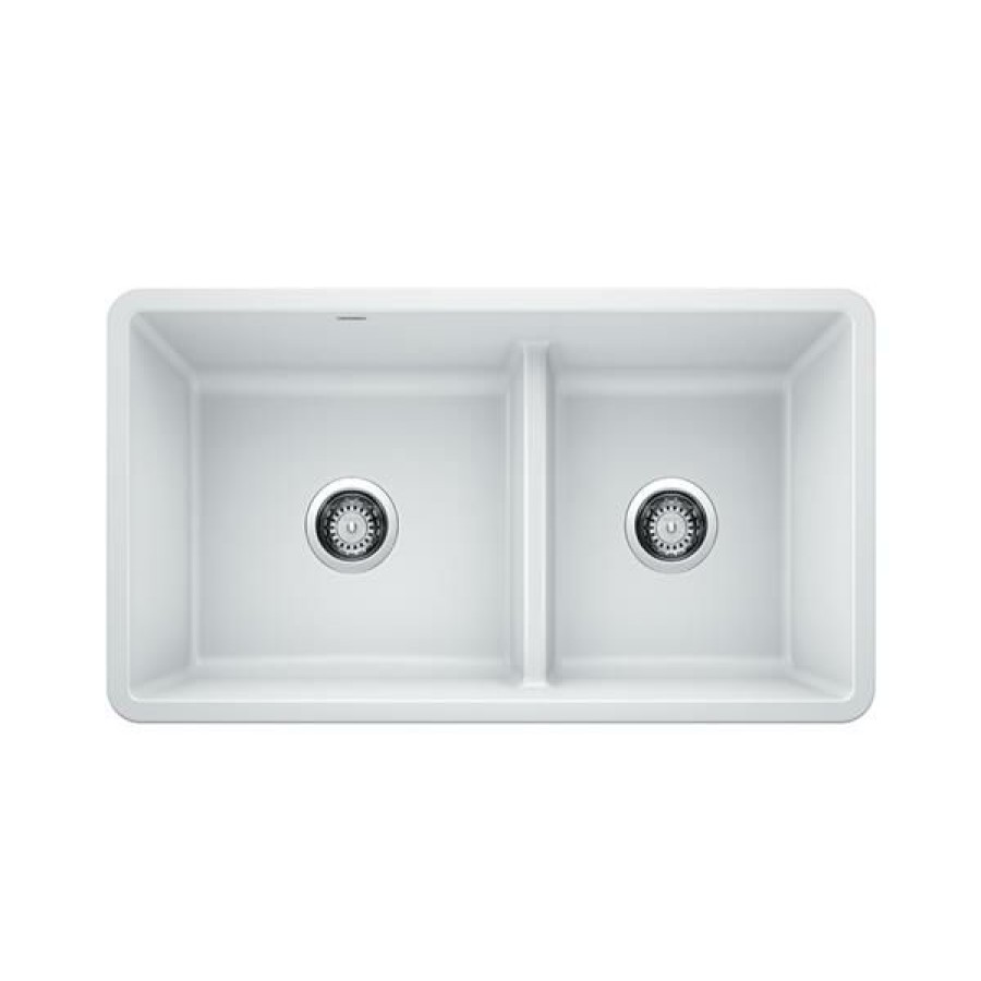 * Exclusive Design Blanco Precis Low Divide Undermount Sink White | Kitchen Sinks