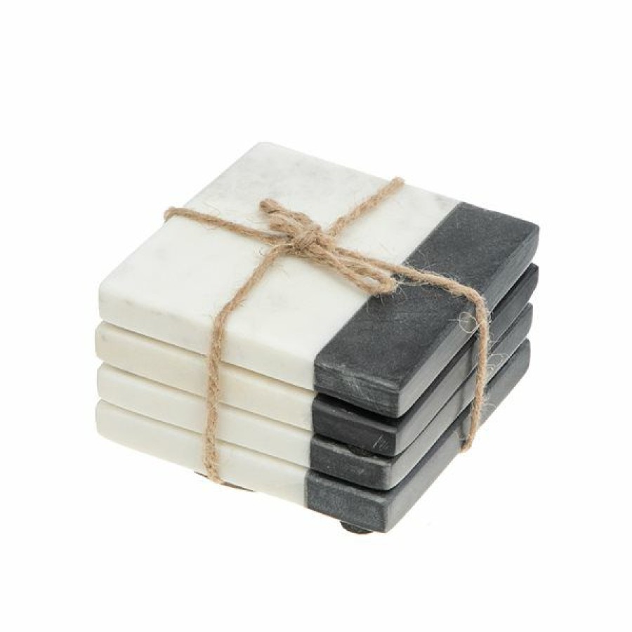 * Excellent Ih Casa Decor White And Black Marble Square Coaster Set Of 4 | Kitchenware