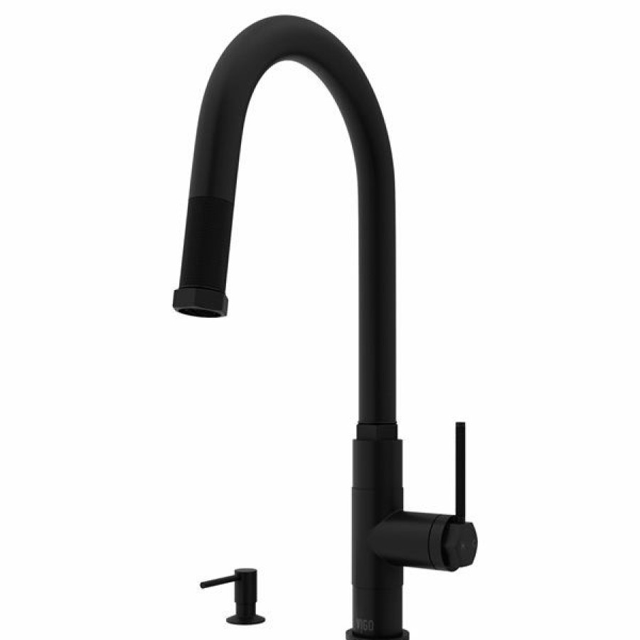 * Vigo Hart Matte-Black Arched Single-Handle Kitchen Faucet With Soap Dispenser Less Expensive | Kitchen Faucets