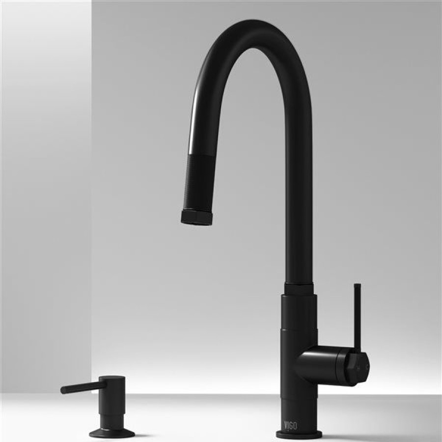 * Vigo Hart Matte-Black Arched Single-Handle Kitchen Faucet With Soap Dispenser Less Expensive | Kitchen Faucets