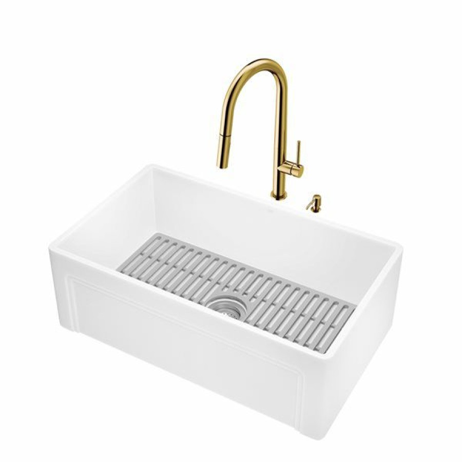 * Best Choice Vigo Matte Stone White 30-In Single Bowl Kitchen Sink With Faucet And Accessories | Kitchen Sinks