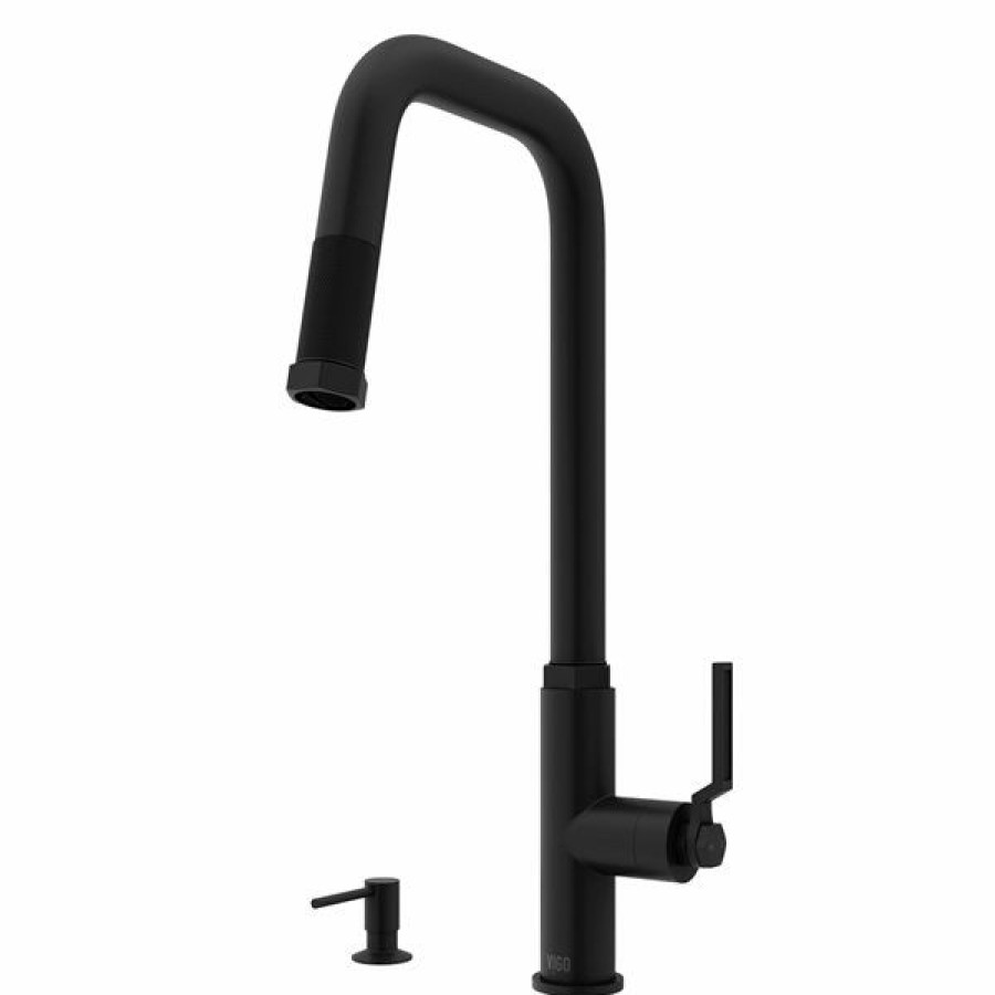 * Vigo Hart Matte-Black Angular Single-Handle Kitchen Faucet With Soap Dispenser Hot Selling | Kitchen Faucets