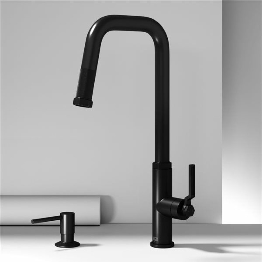 * Vigo Hart Matte-Black Angular Single-Handle Kitchen Faucet With Soap Dispenser Hot Selling | Kitchen Faucets