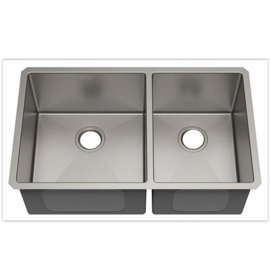 * American Imaginations 20-In X 29-In Trim Brushed Nickel Double Equal Bowl Drop-In Residential Kitchen Sink Cheap | Kitchen Sinks