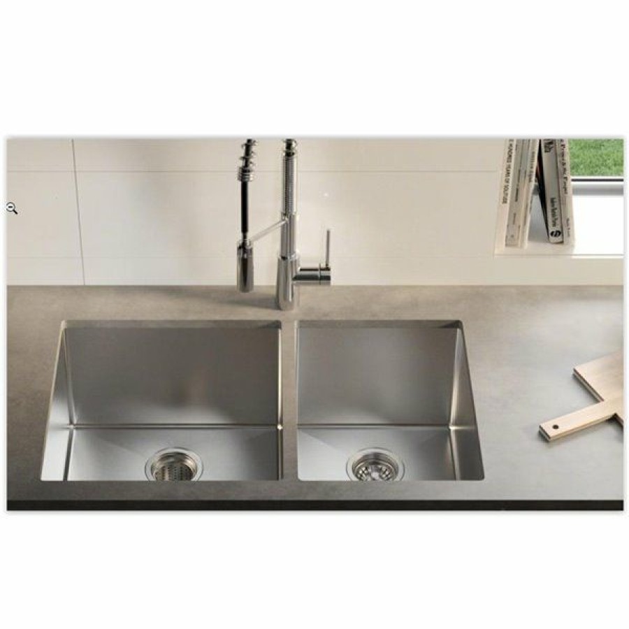 * American Imaginations 20-In X 29-In Trim Brushed Nickel Double Equal Bowl Drop-In Residential Kitchen Sink Cheap | Kitchen Sinks