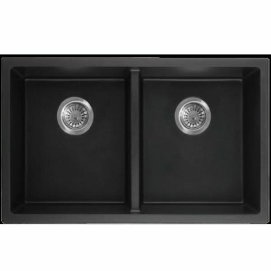 * Reliable Quality American Imaginations Undermount 18-In X 34-In Black Composite Granite Double Equal Bowl Kitchen Sink | Kitchen Sinks