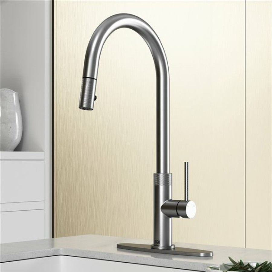 * Vigo Bristol Stainless Steel 1-Handle Pull-Down Handle/Lever Commercial/Residential Kitchen Faucet (Deck Plate Included) Cheap | Kitchen Faucets