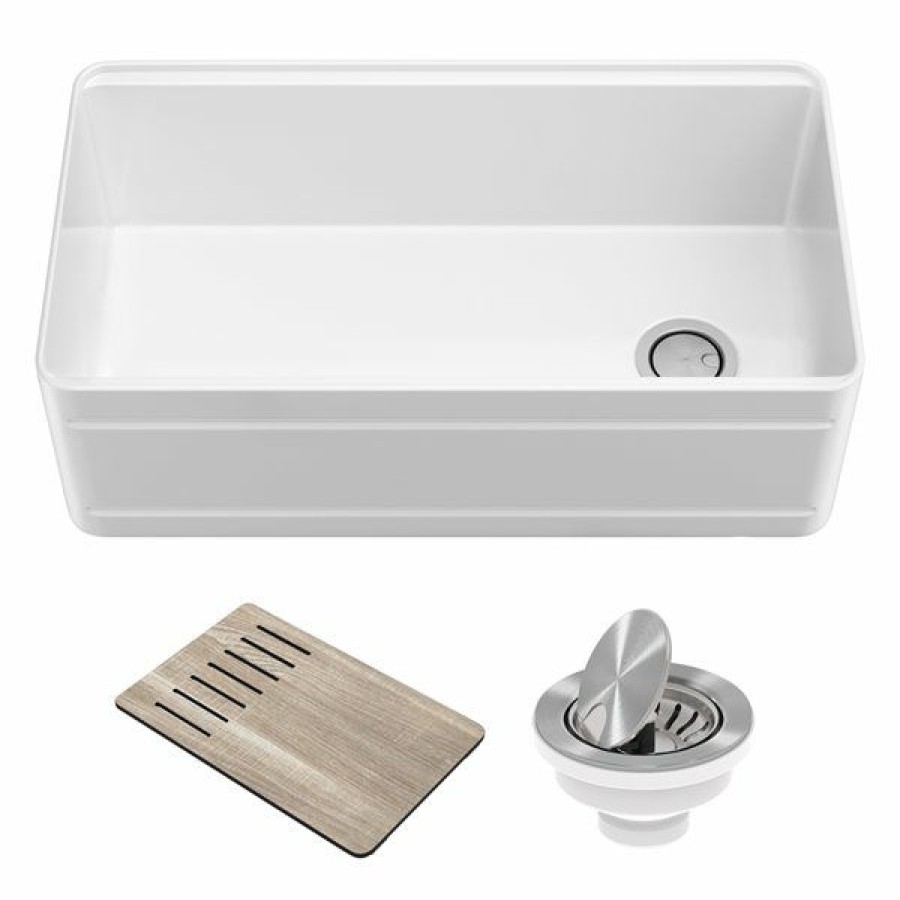 * Kraus Apron Front Sink With Accessories 33-In White Outlet Sale | Kitchen Sinks