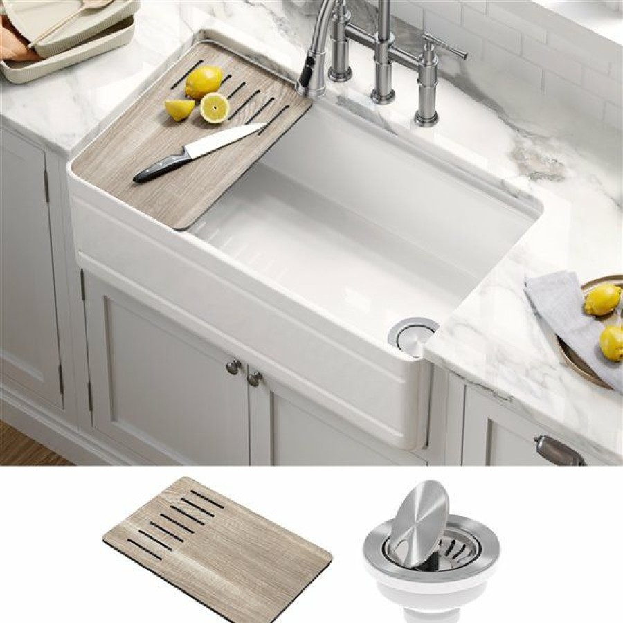 * Kraus Apron Front Sink With Accessories 33-In White Outlet Sale | Kitchen Sinks