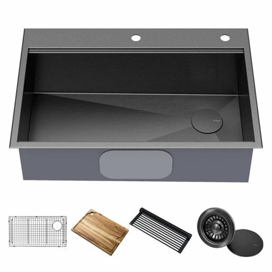 * Kraus Dual Mount Single Bowl Sink With Accessories 33-In Gunmetal Discount | Kitchen Sinks