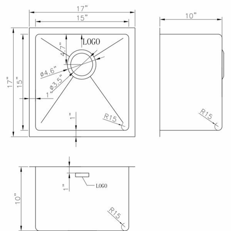 * Exclusive American Imaginations Single Sink 17 X 17 Stainless Steel Chrome | Kitchen Sinks