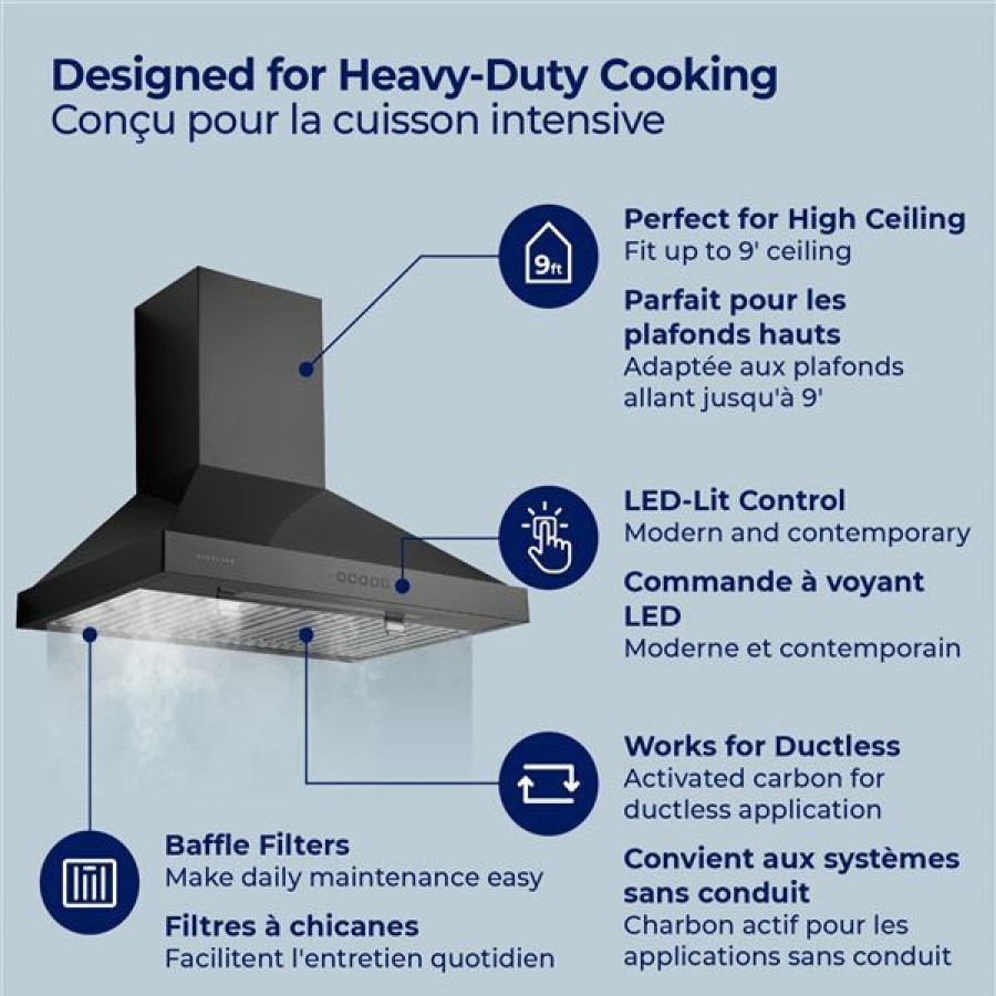 * New Arrivals Hauslane 30-In Convertible Black Stainless Steel Wall-Mounted Range Hood | Range Hoods