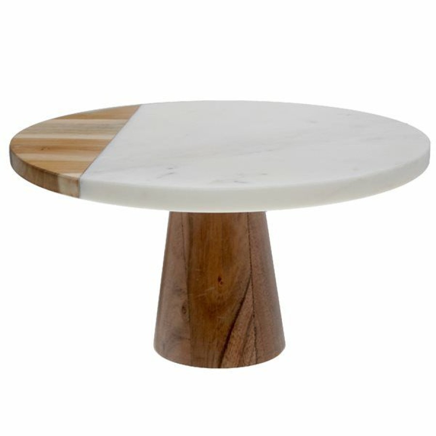 * Ih Casa Decor White Marble And Wood Round Cake Stand Sale Online | Kitchenware