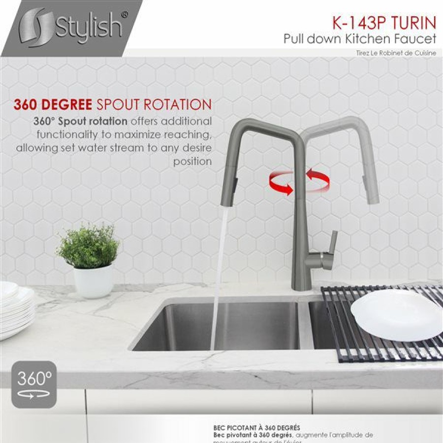 * Stylish Turin Gunmetal 1-Handle Deck Mount High-Arc Handle/Lever Kitchen Faucet Online Sale | Kitchen Faucets