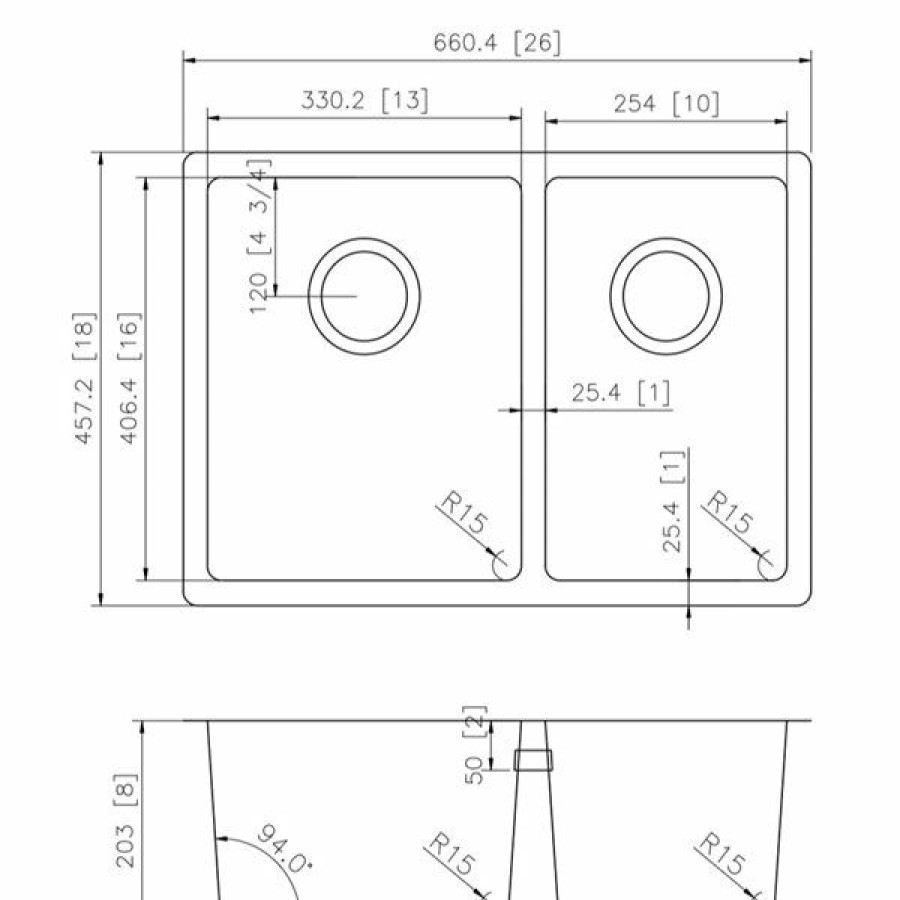 * Special American Imaginations Undermount Double Sink 26 Stainless Steel | Kitchen Sinks