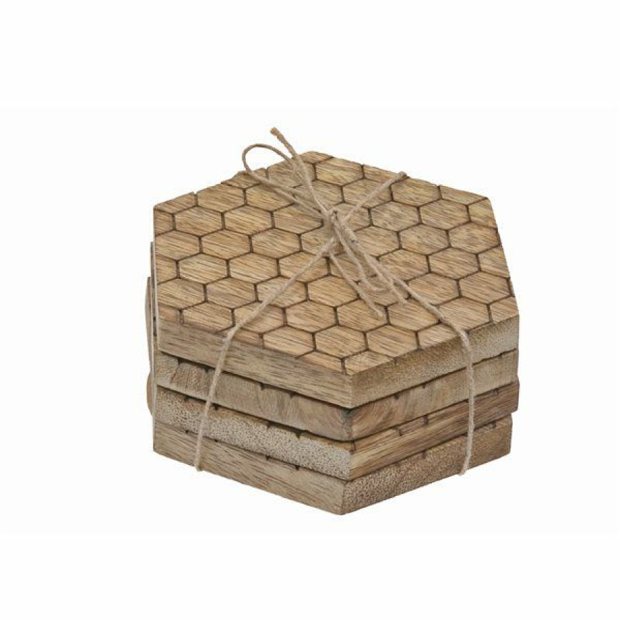 * Outlet Ih Casa Decor Mango Wood Hexagon Coaster Set Of 4 | Kitchenware