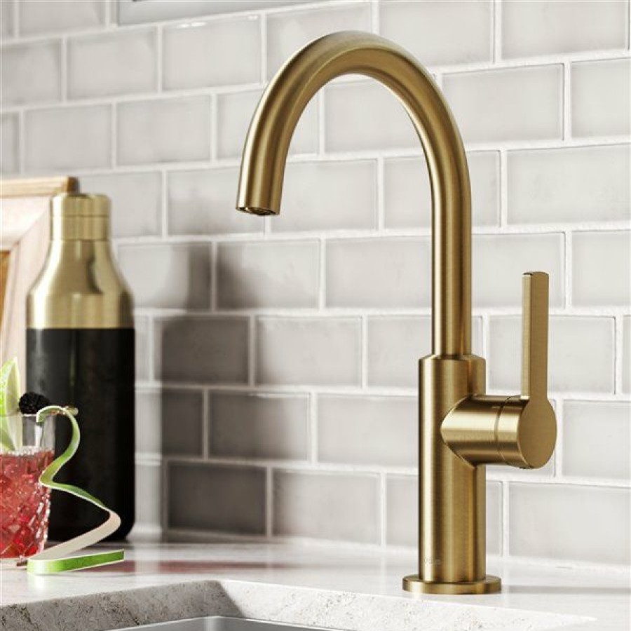 * Exclusive Kraus Oletto Single Handle Kitchen Bar Faucet Brushed Brass | Kitchen Faucets