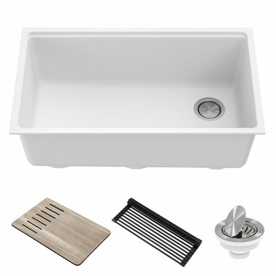 * Kraus Undermount Granite Sink With Accessories 33-In White Flash Sale | Kitchen Sinks