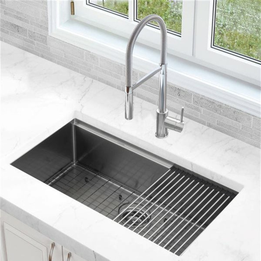 * Attractive Ancona Undermount 32-In X 19-In Gunmetal Single Bowl Customizable Hole Kitchen Sink | Kitchen Sinks