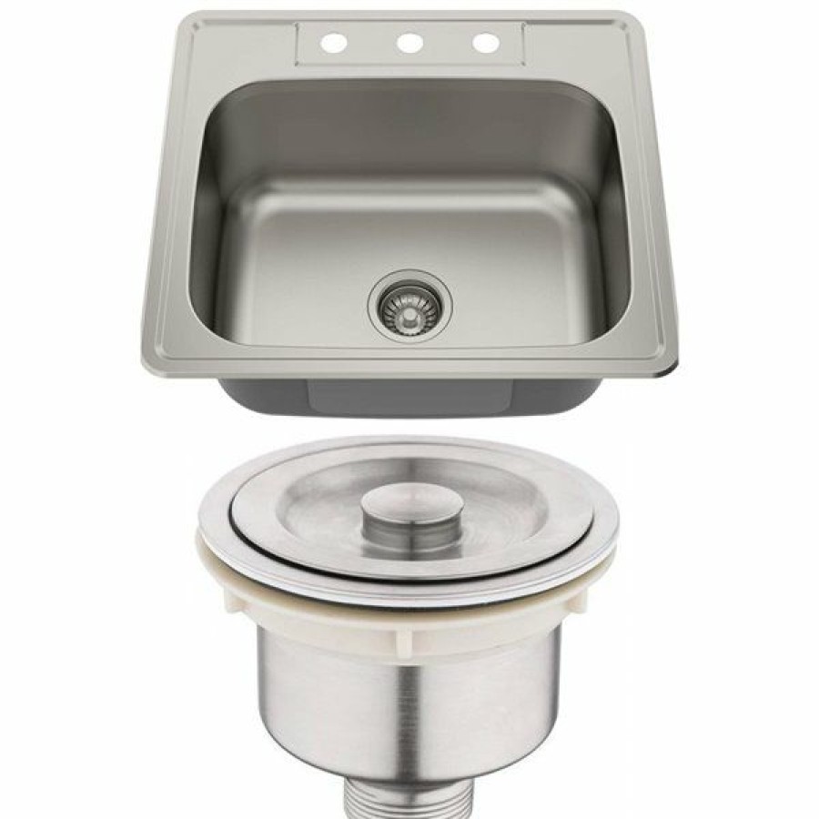 * American Imaginations 22-In X 25-In Stylish Brushed Nickel Single Bowl Drop-In Residential Kitchen Sink Classical | Kitchen Sinks