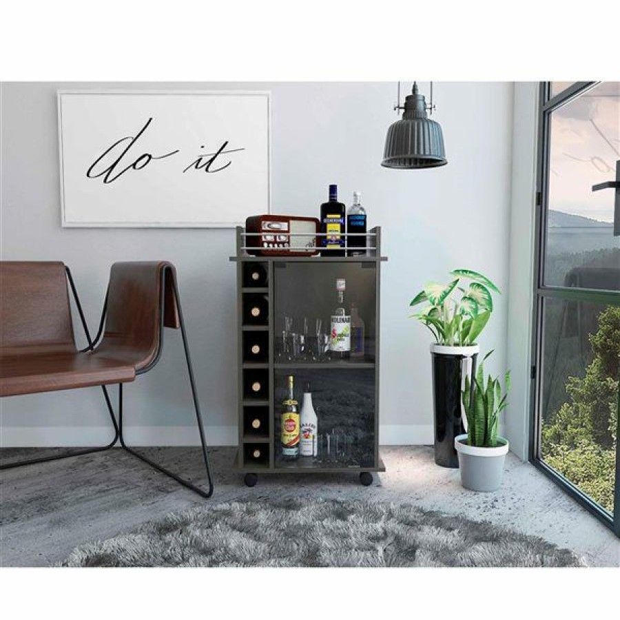 * Featured Fm Furniture Vegas Carbon Espresso Composite Bar Cart | Wine Storage