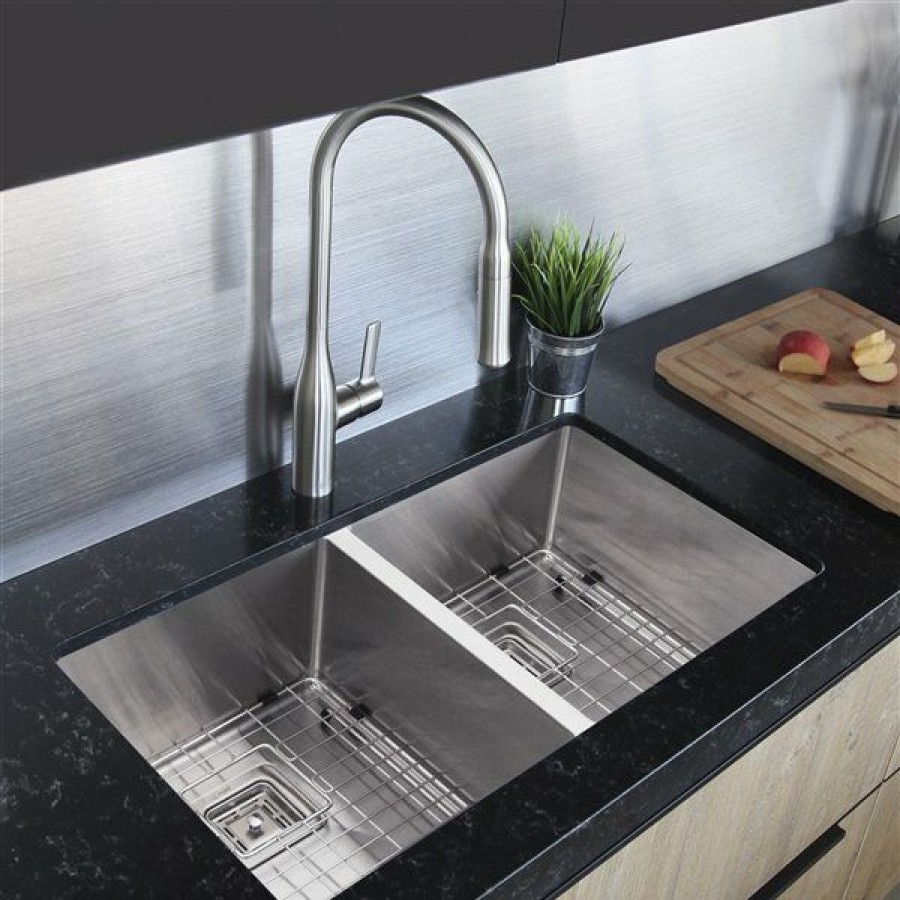 * Excellent Stylish 30-In Double Bowl Stainless Steel Kitchen Sink With Square Strainers | Kitchen Sinks