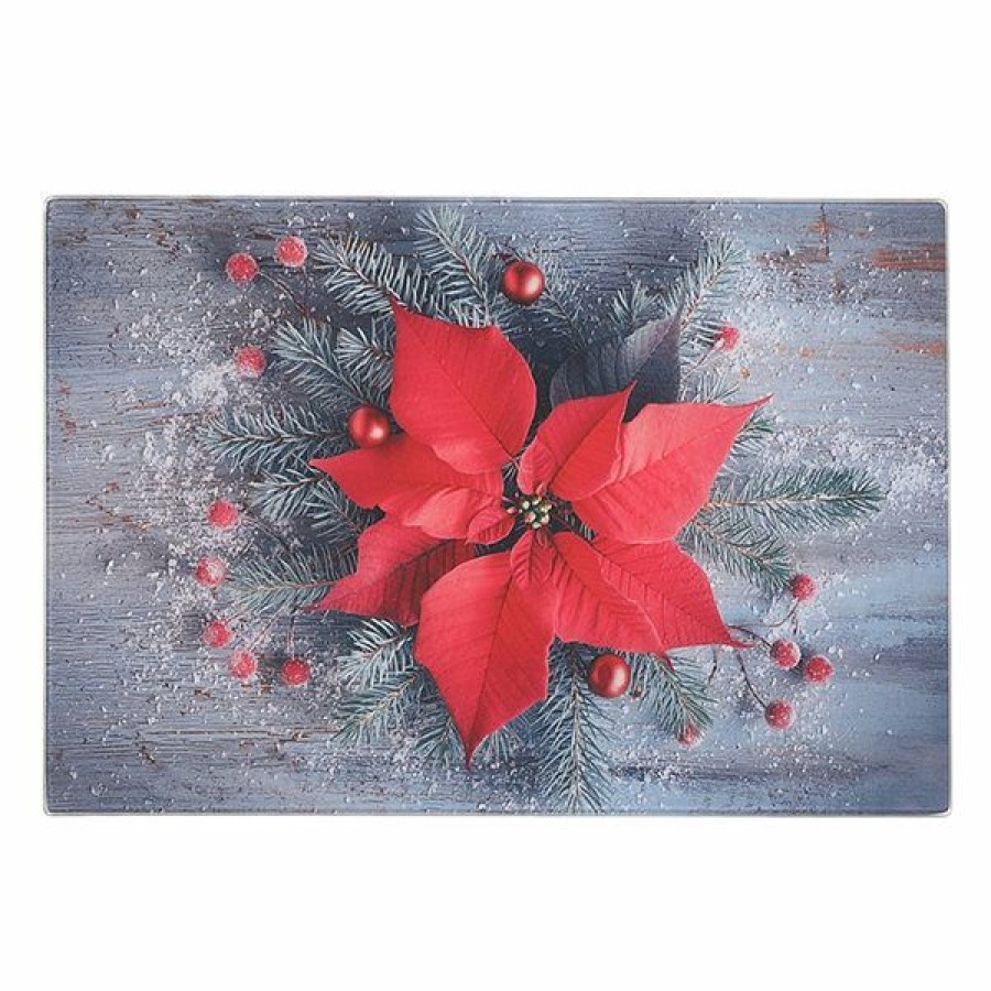 * Exclusive Design Ih Casa Decor 10-In X 3-In Poinsettia Glass Cutting Board | Kitchenware