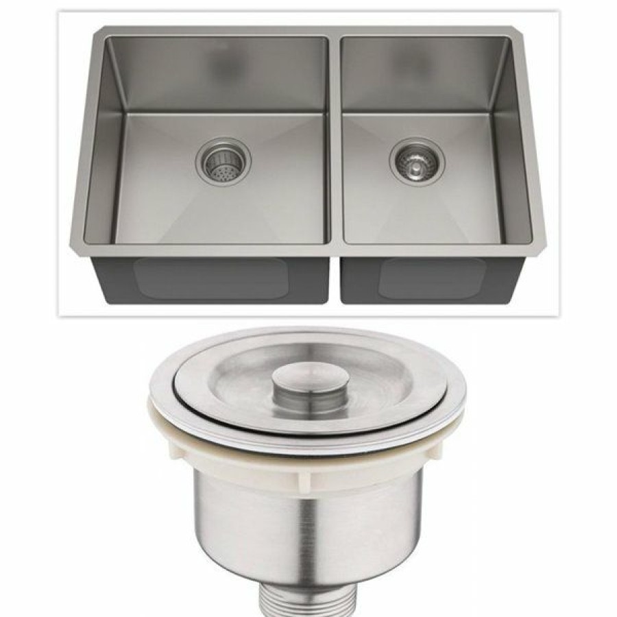 * American Imaginations 20-In X 29-In Chic Brushed Nickel Double Equal Bowl Drop-In Residential Kitchen Sink Cheap | Kitchen Sinks