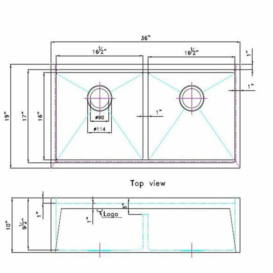 * American Imaginations 19-In X 36-In Trendy Stainless Steel Double Equal Bowl Drop-In Residential Kitchen Sink Classical | Kitchen Sinks