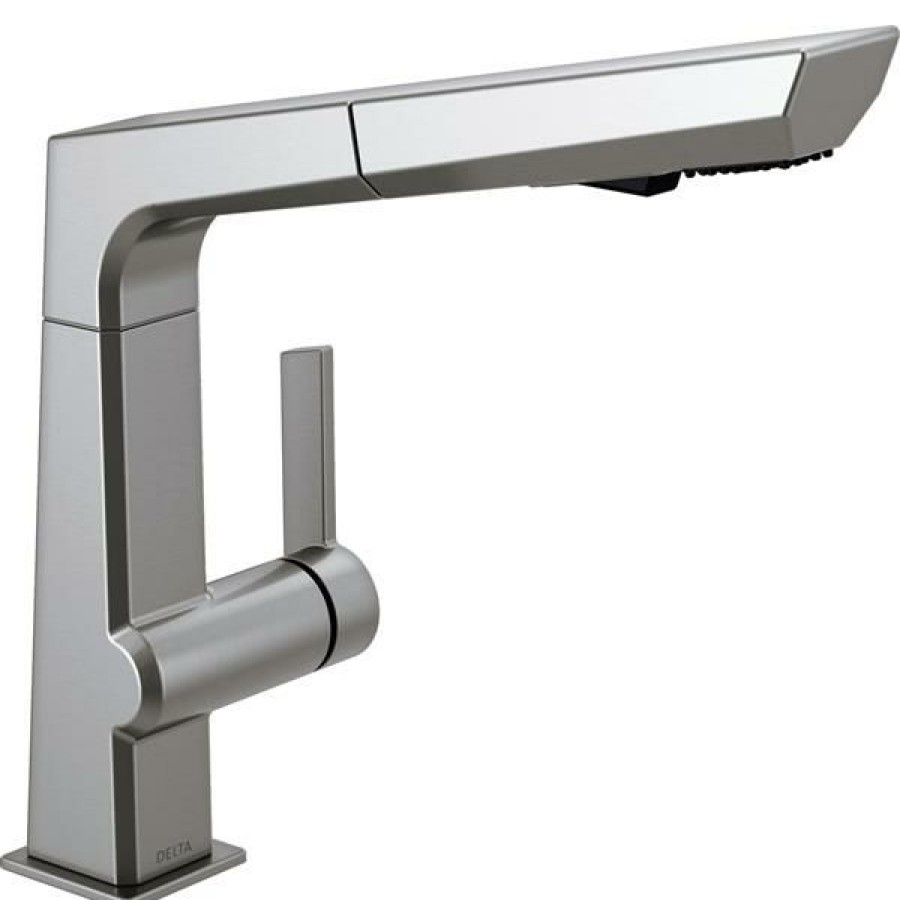 * Exclusive Design Delta Pivotal Pull-Out Kitchen Faucet Arctic Stainless | Kitchen Faucets