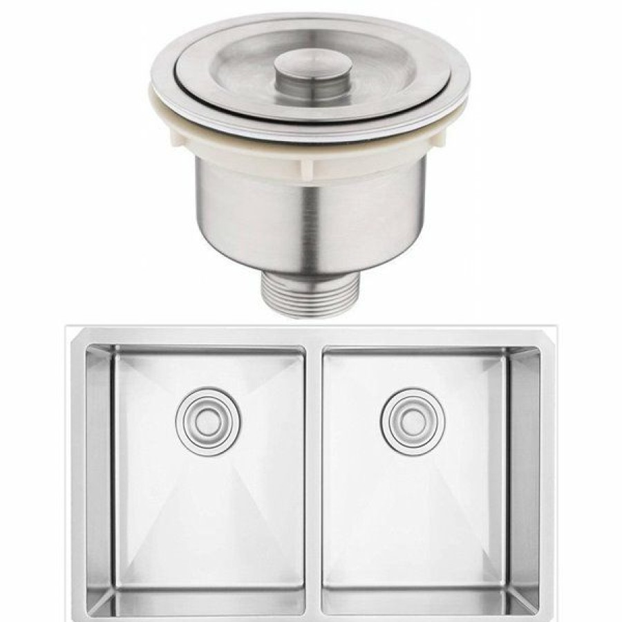 * American Imaginations 20-In X 29-In Modern Brushed Nickel Double Equal Bowl Drop-In Residential Kitchen Sink Exclusive | Kitchen Sinks