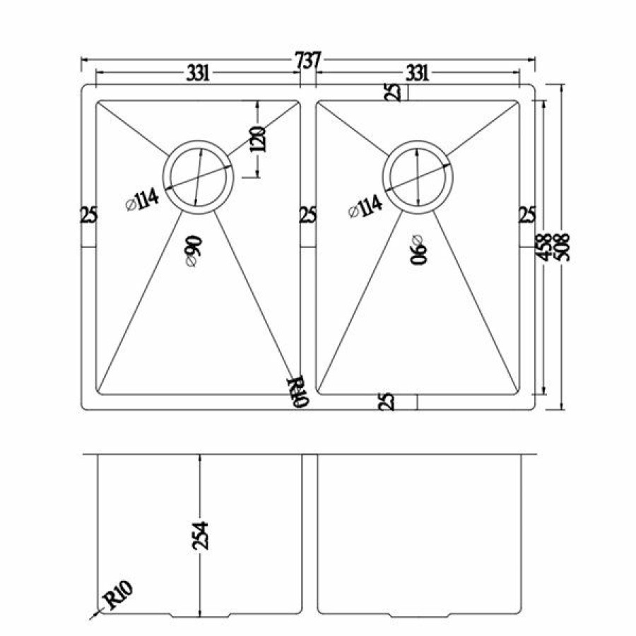 * American Imaginations 20-In X 29-In Modern Brushed Nickel Double Equal Bowl Drop-In Residential Kitchen Sink Exclusive | Kitchen Sinks